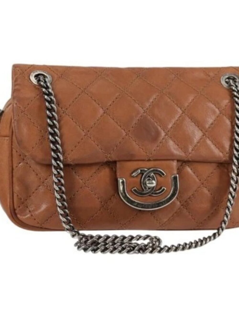 CHANEL Matelasse 25 Chain Shoulder Bag Leather Brown Silver CC Auth 134215